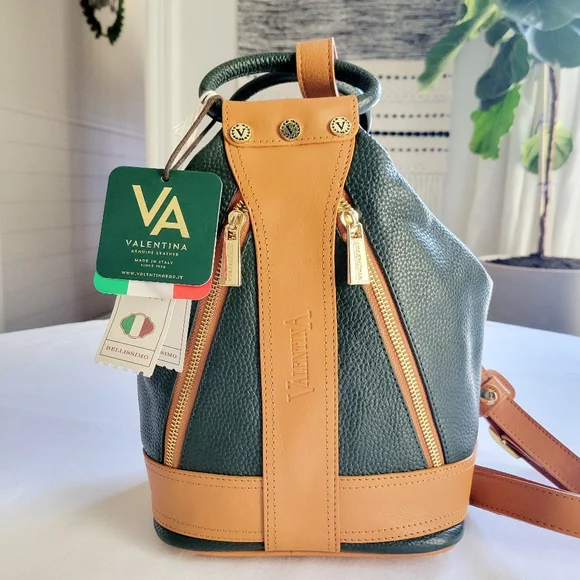 Valentina Italian Pebbled Leather Sling Bag Backpack Purse In